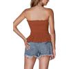 imageLYANER Womens Frill Shirred Ruffle Hem Strapless Tube Top Sleeveless Pleated Peplum Bandeau BlouseDark Orange