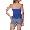 imageLYANER Womens Frill Shirred Ruffle Hem Strapless Tube Top Sleeveless Pleated Peplum Bandeau BlouseDusty Blue