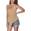 imageLYANER Womens Frill Shirred Ruffle Hem Strapless Tube Top Sleeveless Pleated Peplum Bandeau BlouseKhaki