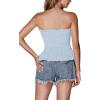 imageLYANER Womens Frill Shirred Ruffle Hem Strapless Tube Top Sleeveless Pleated Peplum Bandeau BlouseSky Blue