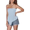 imageLYANER Womens Frill Shirred Ruffle Hem Strapless Tube Top Sleeveless Pleated Peplum Bandeau BlouseSky Blue