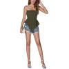 imageLYANER Womens Frill Shirred Ruffle Hem Strapless Tube Top Sleeveless Pleated Peplum Bandeau BlouseSolid Army Green