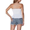 imageLYANER Womens Frill Shirred Ruffle Hem Strapless Tube Top Sleeveless Pleated Peplum Bandeau BlouseWhite
