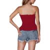 imageLYANER Womens Frill Shirred Ruffle Hem Strapless Tube Top Sleeveless Pleated Peplum Bandeau BlouseWine