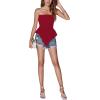 imageLYANER Womens Frill Shirred Ruffle Hem Strapless Tube Top Sleeveless Pleated Peplum Bandeau BlouseWine