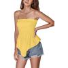 imageLYANER Womens Frill Shirred Ruffle Hem Strapless Tube Top Sleeveless Pleated Peplum Bandeau BlouseYellow
