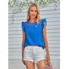 imageLYANER Womens Round Neck Contrast Lace Ruffle Cap Sleeve Tank Tops Shirt BlouseBlue