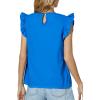 imageLYANER Womens Round Neck Contrast Lace Ruffle Cap Sleeve Tank Tops Shirt BlouseBlue