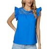 imageLYANER Womens Round Neck Contrast Lace Ruffle Cap Sleeve Tank Tops Shirt BlouseBlue