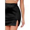 imageLYANER Womens Satin Silky Elastic Wasit Split Slit Hem Bodycon Short SkirtBlack
