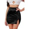 imageLYANER Womens Satin Silky Elastic Wasit Split Slit Hem Bodycon Short SkirtBlack
