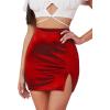 imageLYANER Womens Satin Silky Elastic Wasit Split Slit Hem Bodycon Short SkirtBurgundy
