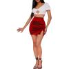 imageLYANER Womens Satin Silky Elastic Wasit Split Slit Hem Bodycon Short SkirtBurgundy