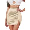 imageLYANER Womens Satin Silky Elastic Wasit Split Slit Hem Bodycon Short SkirtChampagne