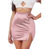 imageLYANER Womens Satin Silky Elastic Wasit Split Slit Hem Bodycon Short SkirtDaisy Pink