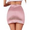 imageLYANER Womens Satin Silky Elastic Wasit Split Slit Hem Bodycon Short SkirtDaisy Pink