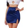 imageLYANER Womens Satin Silky Elastic Wasit Split Slit Hem Bodycon Short SkirtDark Blue