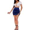 imageLYANER Womens Satin Silky Elastic Wasit Split Slit Hem Bodycon Short SkirtDark Blue