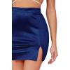 imageLYANER Womens Satin Silky Elastic Wasit Split Slit Hem Bodycon Short SkirtDark Blue