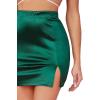 imageLYANER Womens Satin Silky Elastic Wasit Split Slit Hem Bodycon Short SkirtDark Green