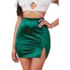 imageLYANER Womens Satin Silky Elastic Wasit Split Slit Hem Bodycon Short SkirtDark Green