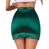 imageLYANER Womens Satin Silky Elastic Wasit Split Slit Hem Bodycon Short SkirtDark Green