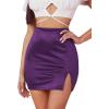 imageLYANER Womens Satin Silky Elastic Wasit Split Slit Hem Bodycon Short SkirtDark Purple