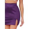 imageLYANER Womens Satin Silky Elastic Wasit Split Slit Hem Bodycon Short SkirtDark Purple