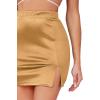 imageLYANER Womens Satin Silky Elastic Wasit Split Slit Hem Bodycon Short SkirtGold