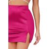 imageLYANER Womens Satin Silky Elastic Wasit Split Slit Hem Bodycon Short SkirtHot Pink