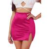 imageLYANER Womens Satin Silky Elastic Wasit Split Slit Hem Bodycon Short SkirtHot Pink