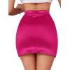 imageLYANER Womens Satin Silky Elastic Wasit Split Slit Hem Bodycon Short SkirtHot Pink
