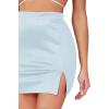 imageLYANER Womens Satin Silky Elastic Wasit Split Slit Hem Bodycon Short SkirtLight Blue