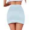 imageLYANER Womens Satin Silky Elastic Wasit Split Slit Hem Bodycon Short SkirtLight Blue