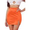 imageLYANER Womens Satin Silky Elastic Wasit Split Slit Hem Bodycon Short SkirtOrange
