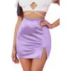 imageLYANER Womens Satin Silky Elastic Wasit Split Slit Hem Bodycon Short SkirtPurple