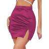 imageLYANER Womens Satin Silky Elastic Wasit Split Slit Hem Bodycon Short SkirtRose