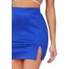 imageLYANER Womens Satin Silky Elastic Wasit Split Slit Hem Bodycon Short SkirtRoyal Blue