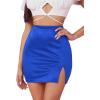 imageLYANER Womens Satin Silky Elastic Wasit Split Slit Hem Bodycon Short SkirtRoyal Blue