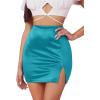 imageLYANER Womens Satin Silky Elastic Wasit Split Slit Hem Bodycon Short SkirtTeal Blue