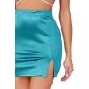 imageLYANER Womens Satin Silky Elastic Wasit Split Slit Hem Bodycon Short SkirtTeal Blue