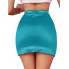 imageLYANER Womens Satin Silky Elastic Wasit Split Slit Hem Bodycon Short SkirtTeal Blue