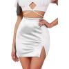 imageLYANER Womens Satin Silky Elastic Wasit Split Slit Hem Bodycon Short SkirtWhite