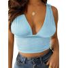 imageLYANER Womens Sexy Deep V Neck Slim Fitted Strap Crop Cami Tank Sleeveless TopBaby Blue