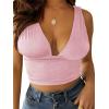 imageLYANER Womens Sexy Deep V Neck Slim Fitted Strap Crop Cami Tank Sleeveless TopBaby Pink