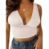 imageLYANER Womens Sexy Deep V Neck Slim Fitted Strap Crop Cami Tank Sleeveless TopBeige