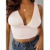 imageLYANER Womens Sexy Deep V Neck Slim Fitted Strap Crop Cami Tank Sleeveless TopBeige