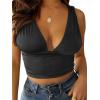 imageLYANER Womens Sexy Deep V Neck Slim Fitted Strap Crop Cami Tank Sleeveless TopBlack