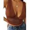 imageLYANER Womens Sexy Deep V Neck Slim Fitted Strap Crop Cami Tank Sleeveless TopBrown