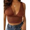 imageLYANER Womens Sexy Deep V Neck Slim Fitted Strap Crop Cami Tank Sleeveless TopBrown
